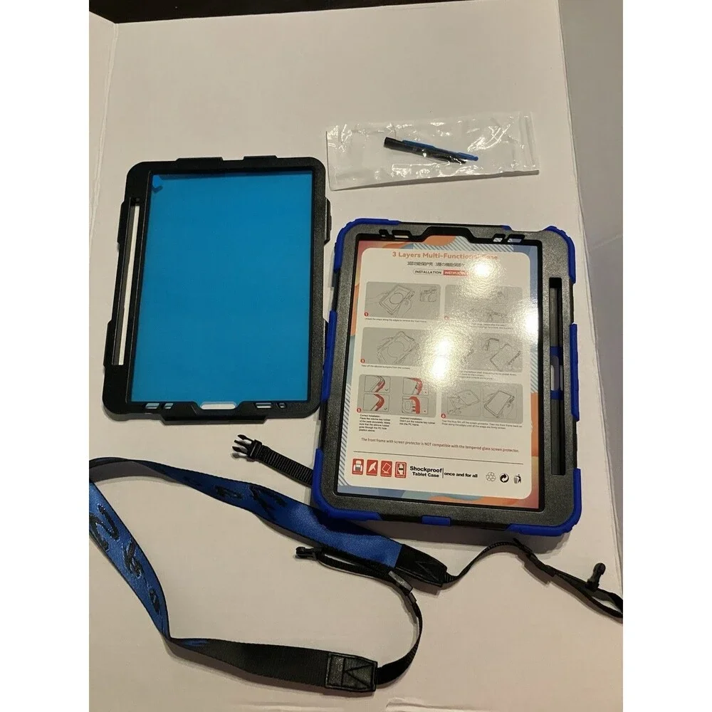 Rugged iPad Air 4/5 Case 10.9” Shockproof w Hand Strap Kickstand Blue